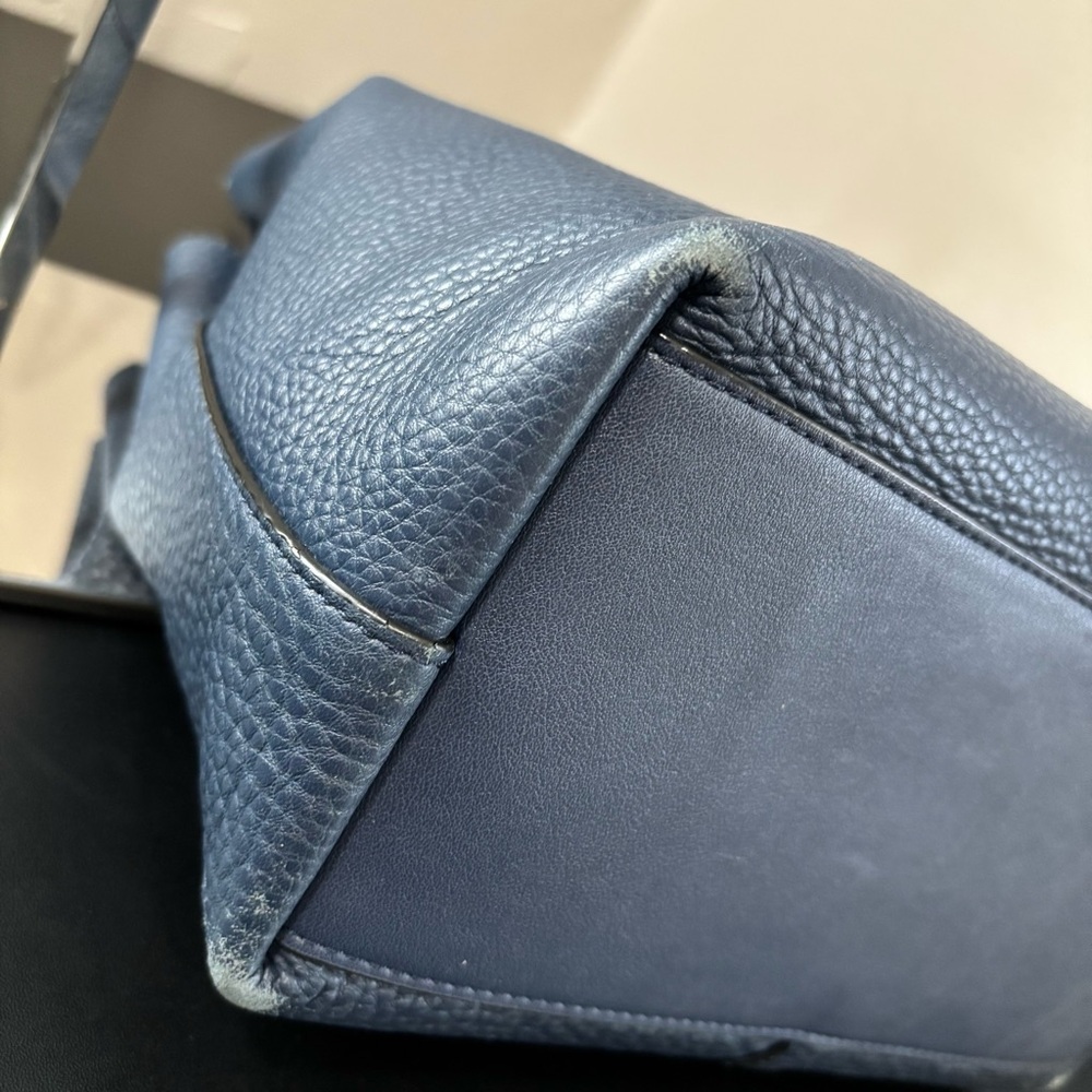 Gianni Bini Leather Shoulder Tote Purse Silver Hardware Navy Blue - Picture 7 of 12